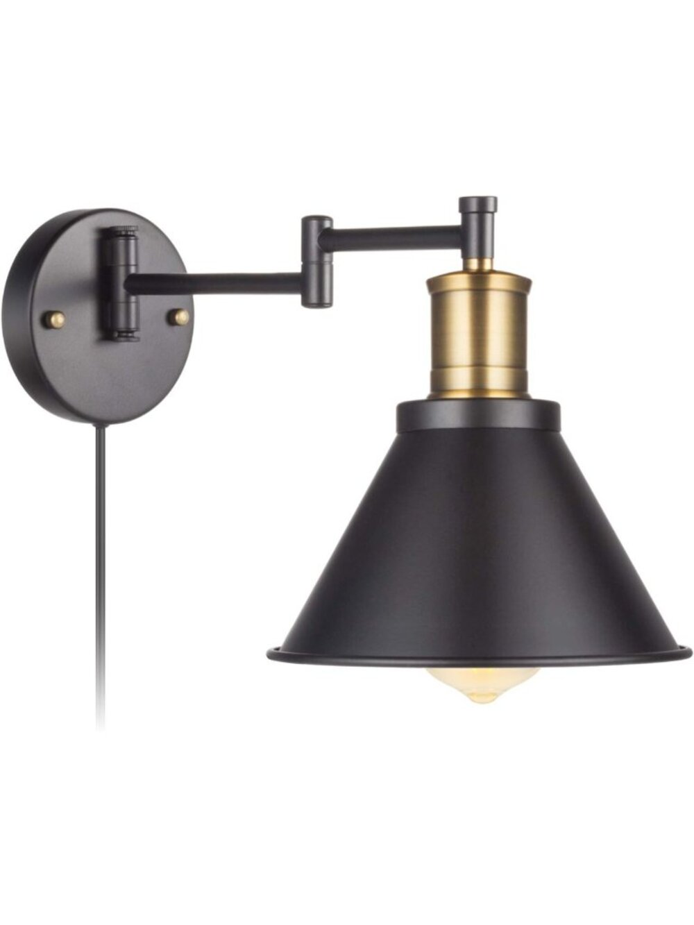 Industrial Swing Arm Wall Lamp - Plug-in Sconce with On/Off Switch, E26 Base
